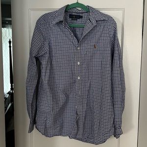Men’s Polo by Ralph Lauren button down shirt, blue and white, size large